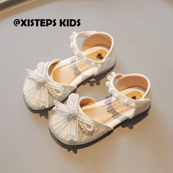 XISTEPS/бебешки луксозни вечерни модела обувки с кристали, бродирани с мъниста Mary Janes, сватбени обувки за момичета, обувки на Пепеляшка, розово-бежово