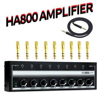 HA800 8-канален усилвател за слушалки Аудио стерео усилвател Микроампер Усилвател за запис на музикално миксер Ультракомпактный усилвател на звука