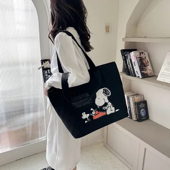 Нова холщовая чанта Snoopy, модни дамски чанти-тоут, мультяшная чанта за момичета, голям голям пазарска чанта 47x33x18 см
