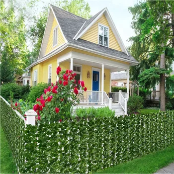 Изкуствена ограда от бръшлян 50x200 см, Панел от зелени листа, Изкуствена Мрежа за ограда на личния живот за Декорация на дома, градина, тераси.