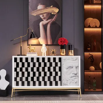 Модерен, минималистичен и луксозен шкаф за италианския ресторант, шаха в хола, шкаф за черно-бял чай и вода