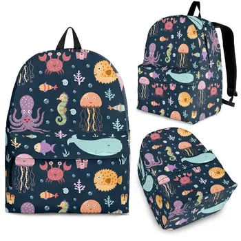 Модерен подводен раница с животни YIKELUO, cartoony кийт/медуза/Октопод, подарък чанта за връщане в училище с принтом студент, черно раница