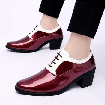 Ежедневни обувки на дебелите ток, нова мъжки кожени обувки, британска чрез шнурове, заостренная дебела подметка, бизнес и сватбени обувки M866