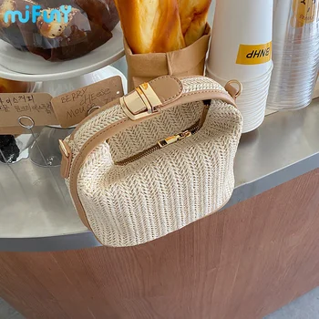 Сламена чанта през рамо MiFuny, дамски бохемската чанта, Малка вязаная лятна чанта, кофа за почивка, плажни чанти за съхранение