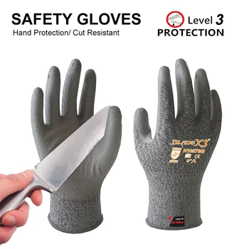 Химически устойчиви работни ръкавици, нарязан-устойчиви 18 калибър с антиоксидантна полиуретанова боя с покритие 3-то ниво за общо ползване. Превъзходно сцепление при мазна и влажна среда