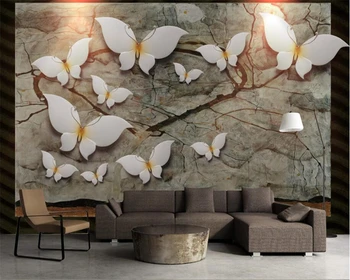 Beibehang Потребителски тапети, модни пеперуда, каменен модел, маслени бои, перлено бял фон, стенописи, тапети за стени d 3