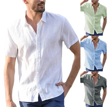 разпродажба на мъжки ризи с къси ръкави от памук и лен, летни обикновена риза с отложным яка, бързо съхнещи, casual стил, по-големи размери