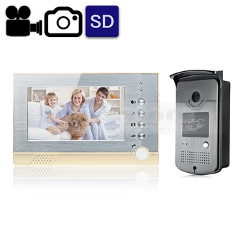 Самодельная видео/снимка 7-инчов кабелна видео домофон домофонна система за домашно сигурност RFID-камера, LED за нощно виждане