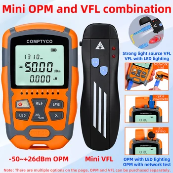 Мини-измерване на оптична мощност и визуален дефектоскоп Набор от инструменти за тестване на оптоволокна FTTH (по избор) OPM (-50 ~ + 26 dbm) и VFL (1/10/20/30/50 Mw)
