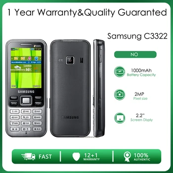 Оригинален Мобилен телефон Samsung C3322 C3322i с 2.2-инчов екран и Батерия 1000 mah GSM 900 / 1800 Отключени Мобилен телефон