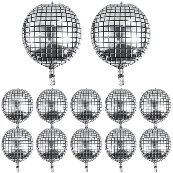 12 бр. диско-балони балони за Еднократна употреба, алуминиеви майларовые гелиевые топки, големи 4D майларовые топки за дискотеки, надуваеми сребрист