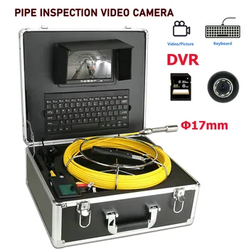 Камера за инспекция на канализационни тръби и с клавиатура 17 мм, карта 8 GB, video recorder IP68, Дренажен възвратна тръба, промишлен ендоскоп, 7 