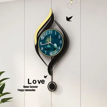 Украса за дома Стенен Часовник кварцов Елегантни кръгли стенни часовници за всекидневна Съвременно изкуство, Нов Дизайн на Тихо стъкло Зелен Декор