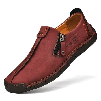 Висококачествени обувки от естествена кожа, ежедневни мъжки лоферы без закопчалка, мъжки мокасини върху плоска подметка, обувки големи размери за ръчна работа