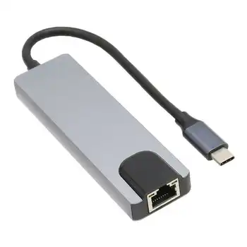 5 в 1 зарядно устройство Type C за PD USB3.0 USB2.0 Мултимедиен интерфейс с висока разделителна способност, докинг станция за разширяване RJ-45, нова