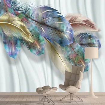 Потребителски 3D Тапети Стенопис за спални хол Тапети от пера 3d Самозалепващи Подвижни ролки в лента с декоративни мебели