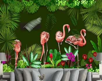 стикер на тапети beibehang, тропическа гора в скандинавски стил, бананов лист, фламинго, фон за декорация на дома, 3D и стенни боядисване, тапети 3d