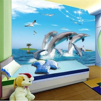 wellyu World карикатура на Делфините, детска стая на тапети за спалнята фон Средиземноморската 3D стенопис тапети papel de parede3d