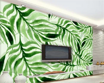 Тапети Papel de parede по поръчка, зелени малки пресни листа, на фона на телевизор в хола, стенни декоративни картини, рисувани от папие-маше
