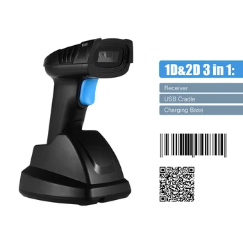 Безжичен баркод Скенер Aibecy 1D 2D QR, четец на баркод с USB-приемник, зарядно устройство ще захранване на база, предаване на разстояние 100 м