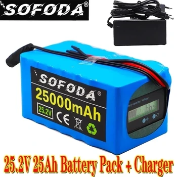 Батерия 24V 6S4P 25Ah батерия 500W висока мощност на батерията 25,2 V 25000mAh E-bike BMS електрически мотор с индикатор капацитет + Зарядно устройство