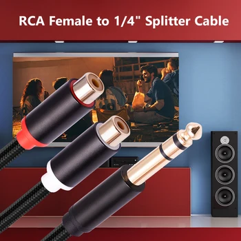кабел с жак Aux от 6,35 мм до RCA Аудио конектор Aux High-fidelity Sound От RCA Female До 1/4-Инчов Кабел-Сплитер за Улични Изпълнители/Меломани