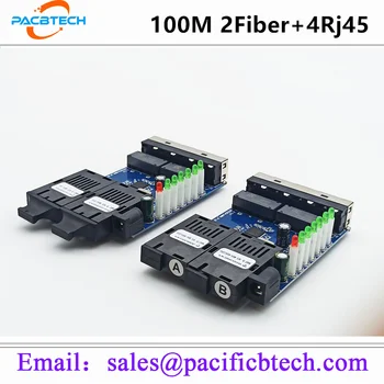 Оптичен Fast Ethernet switch Медиаконвертер 2 порта влакна 4RJ45 Оптичен порт Оптичен радиостанцията 20 км SC Единния режим на 100 М