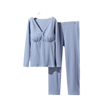 Мек памучен пижами за бременни жени, кърмачки жена, впитывающая пот, обикновен костюм за бременни, които след раждането, домашно облекло за кърмещи