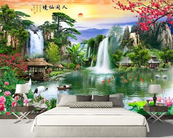 Потребителски тапети 3d пейзаж на земния страната на чудесата планина и река течаща вода за печелене на пари фонова стена в хола тапети
