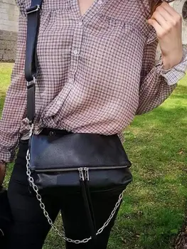 Ins Модерна чанта от естествена кожа, Модни Однотонная чанта-Месинджър с крила, Женствена чанта на едно рамо (Естествена кожа, не е изкуствена)