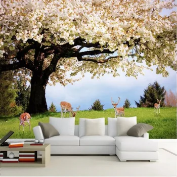 beibehang Тапети 3D Стерео Голям стенопис Съвременно Изкуство череша всекидневна диван-легло спалня красива череша Бяло черешово дърво