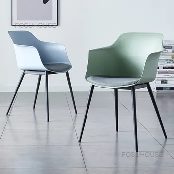 Прости трапезни столове в скандинавски стил с пластмасова облегалка и подлакътник, Стол за преговори, Бюро, Стол за кафе, мебели за трапезария