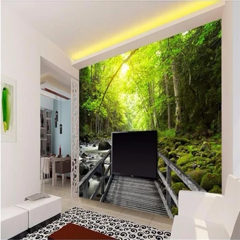 beibehang papel de parede 3d големи стенни тапети HD Красив дървен мост поток горски пейзаж на фона фотообои