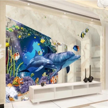 wellyu тапети тапети за стените, 3 d 3D подводен свят на Делфините ТЕЛЕВИЗИЯ фон стенни илюстрация behang tapety тапети