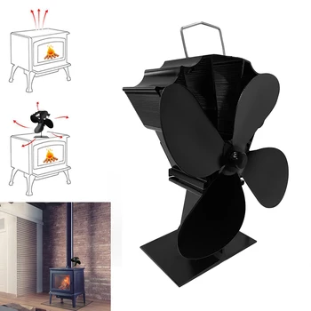 4-лопастный вентилатор за печки с топлинна задвижване, безшумен еко-вентилатор за изгаряне на дървесина в камината, за ефективно разпределение на топлината