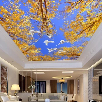wellyu papel de parede Потребителски тапети 3d фотообои тапети синьо небе дърво гълъб таван зенит фреска, 3D TV фон тапети