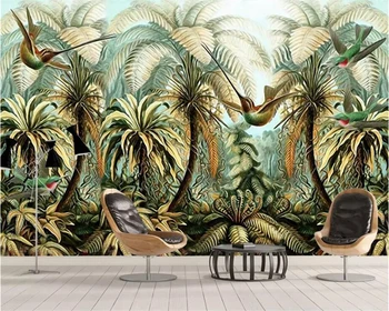 beibehang 3D тапети по поръчка тапети стенопис снимка модерен гора кокосова палма птица ръчно рисувани фон стенописи