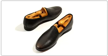 Нов стил мъжка мода, фини обувки са ръчна изработка от естествена кожа, с кръгло бомбе, мъжки черни лоферы без закопчалка, Безплатна Доставка
