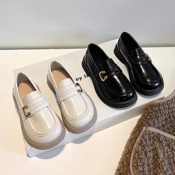 Дизайнерски обувки за момичета, пролетно нова детска кожа обувки за момчета и момичета, обувки принцеси, елегантни ежедневни обувки на платформа с мека подметка с черен цвят в британски стил