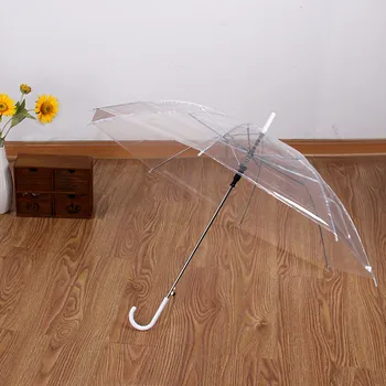 Креативен малко свеж прозрачен чадър с дълга дръжка Зимни цветни директен полюс е прозрачен чадър