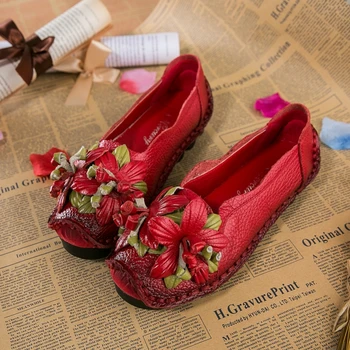 Висококачествени дамски обувки от естествена кожа са ръчно изработени с националните цветове на вятъра, меки удобни обувки на равна подметка, дамски обувки за шофиране