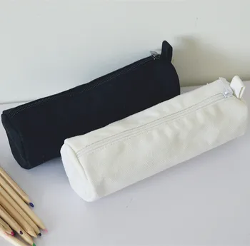 Прост черно-бял молив случай, чанта за съхранение на канцеларски материали, ученически пособия, чанта за моливи от холщового материал с голям капацитет