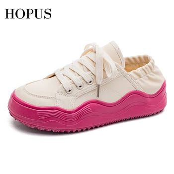 Дамски парусиновая обувки HOPUS, лято 2023, нови тенденция многоцветни маратонки за момичета, дишаща ежедневни вулканизированная обувки без закопчалка в корейски стил
