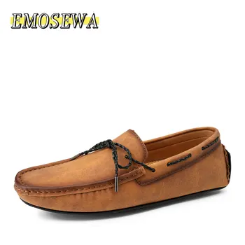EMOSEWA/ Маркова новост; мъжки ежедневни обувки; Кожени лоферы; Мокасини; Нескользящая мъжки обувки на равна подметка За управление; Модни мъжки обувки; - Големи размери 38-49
