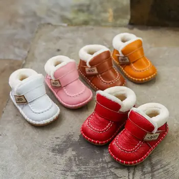 Зимни обувки за малки момичета, зимни обувки за деца, топли плюшени улични нескользящие бебешки обувки с мека подметка, детски обувки