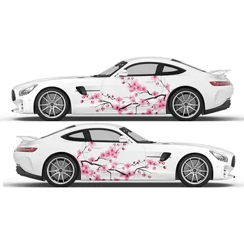 2 бр. стикер за автомобил в розов цвят череша, японската тема, странична графика Сакуры, Vinyl стикер на автомобилни части, цветен стикер на колата