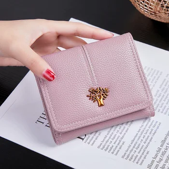 Мини-женски чантата си, с хубав дизайн във формата на дърво, дамски портфейл за монети, изкуствена кожа, розов, зелен, женствена чанта за пари, малка в чантата си-клатч Carteira Feminina