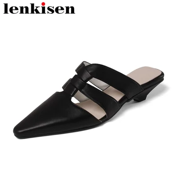 Lenkisen/Нов прием на 2022 година, джапанки-слипоны от естествена кожа с остри пръсти на среден ток, обикновена елегантни и удобни дамски обувки-лодка L65
