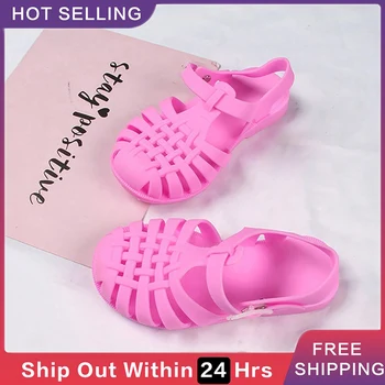Сандали-гладиатори за момичета, плажни дишаща детски обувки с дупки, лятна детски обувки от PVC, модни детски сандали за момчета