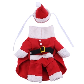 448B Дрехи за домашни Кучета, малко червен коледен костюм за домашни любимци с шапка на Дядо Коледа, зимно топло облекло за кучета, подпори за Фотосесия, костюм